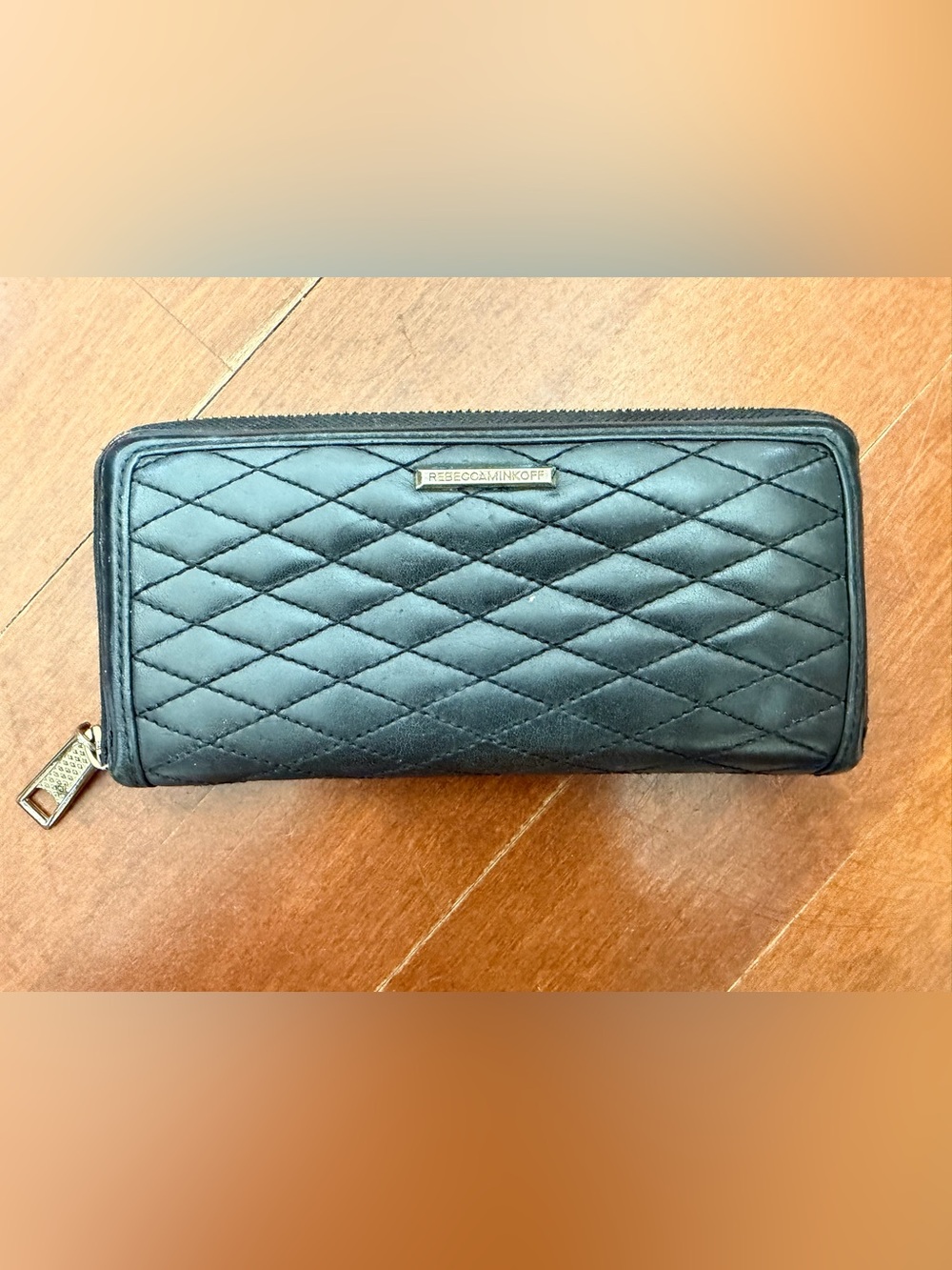 Rebecca Minkoff Black Quilted Zip Wallet with Gold Plate